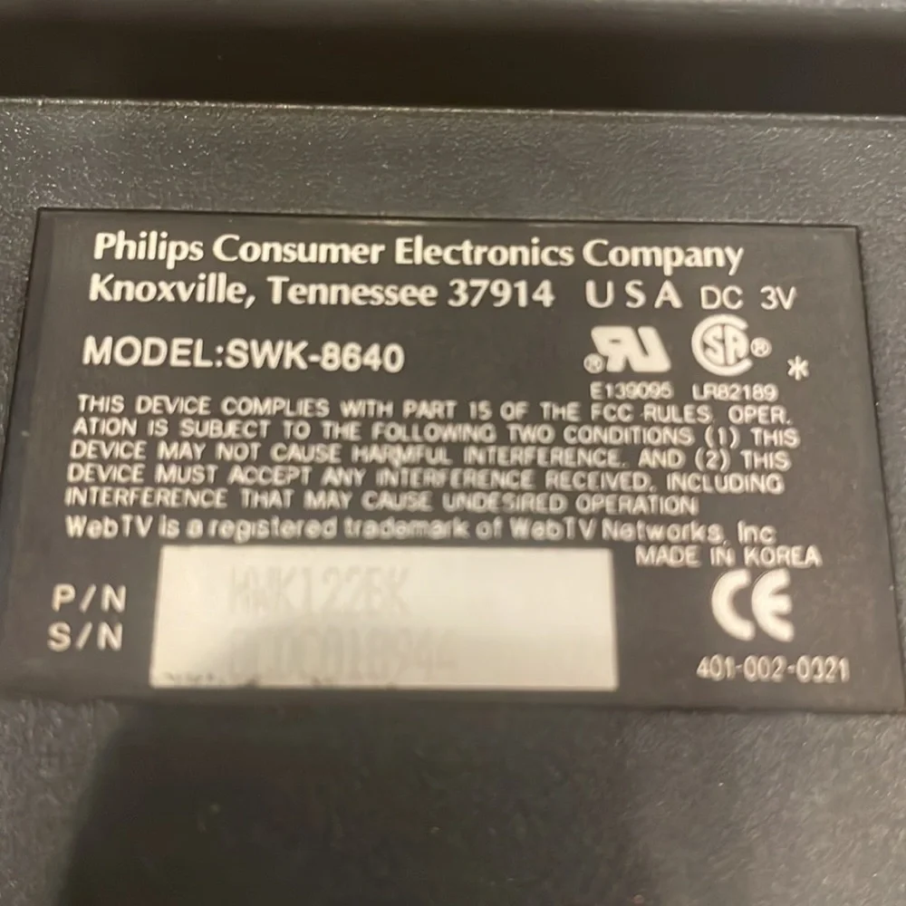 Philips Magnavox wireless infrared keyboard for web TV plus Internet MWK122BK